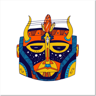 Orange Blue African Mask No 8 Posters and Art